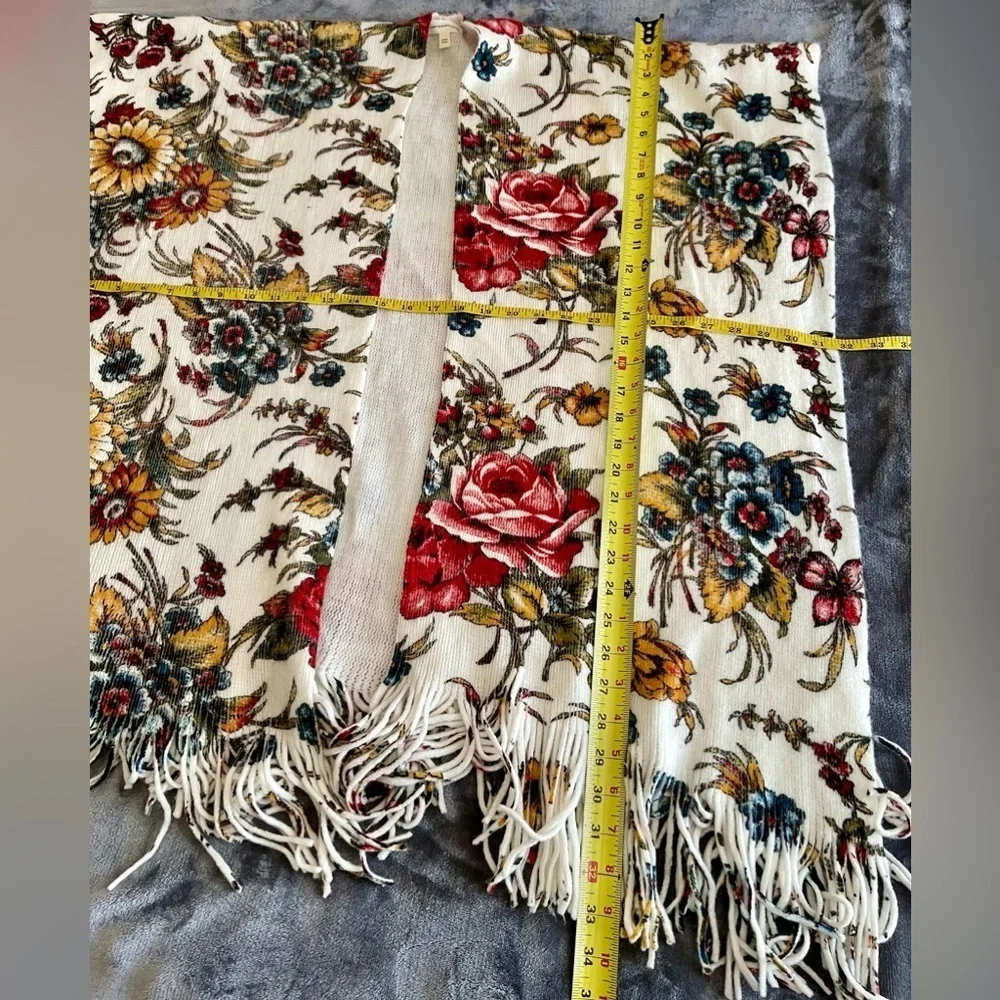 EUC Anthropologie Marseille Floral Fringed Kimono Poncho Shawl O/S Boho Western - Picture 13 of 15